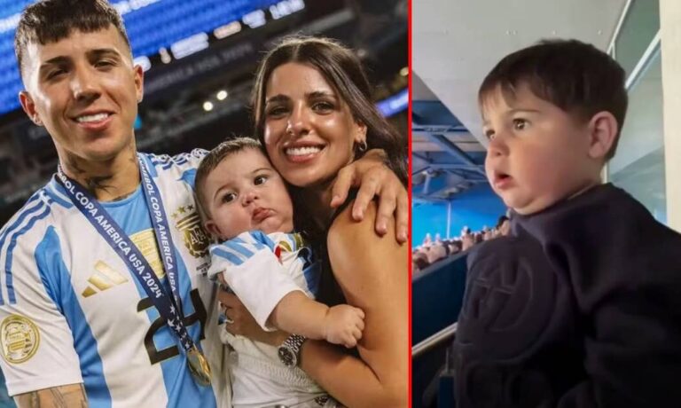 El video viral del bebé de Enzo Fernández y Valentina Cervantes alentando a su papá en pleno partido