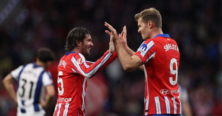 El noruego Sorloth anotó tres tantos en los primeros diez minutos y rompió un récord histórico en la goleada de Atlético Madrid