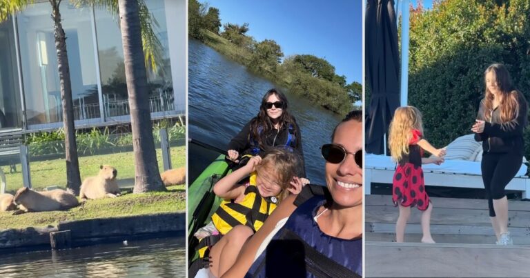 La divertida tarde de sol de Pampita con su hija Ana: paseos en kayak, carpinchos y bailes al lado del río