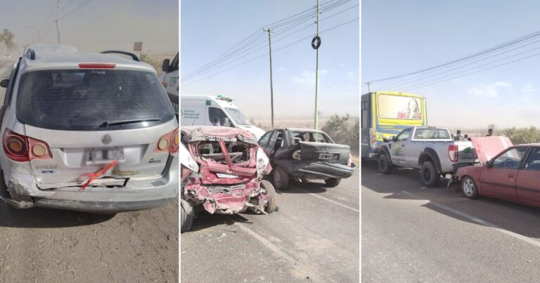 El viento zonda provocó un múltiple choque en la Ruta 24 de Mendoza: seis autos, un micro y cuatro lesionados