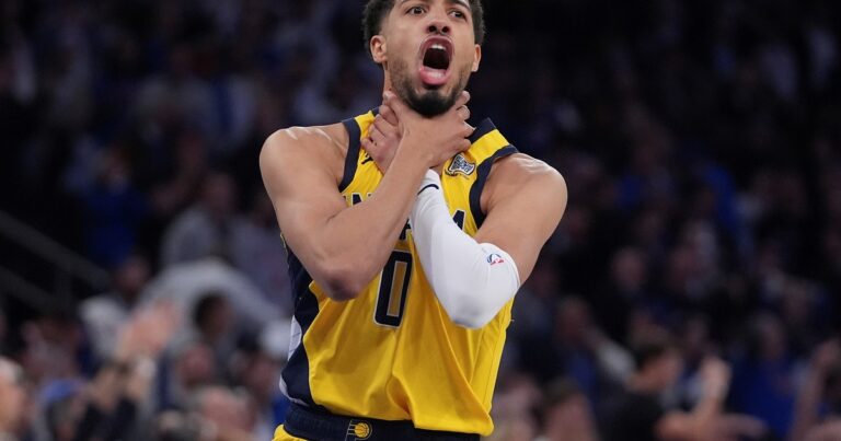 De dónde salió el “choke” de Tyrese Haliburton, la celebración que hizo tras ganar de manera agónica ante Knicks