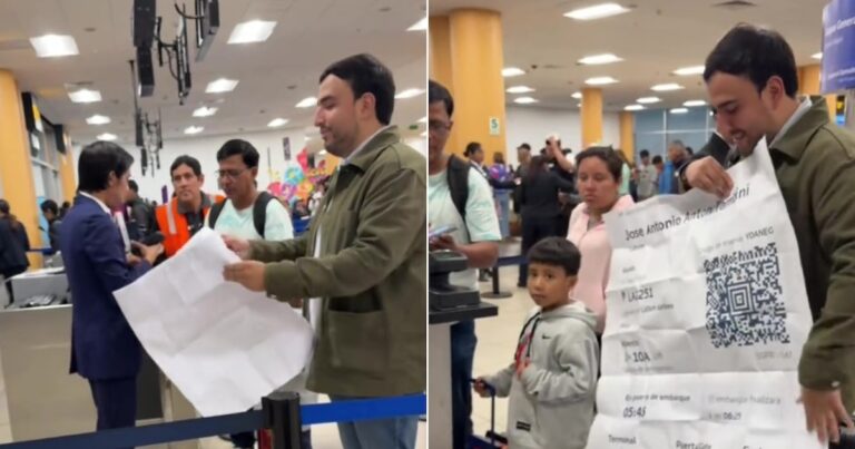 El pasaje gigante que desconcertó a todos en un aeropuerto y causó risas entre los cómplices de la broma