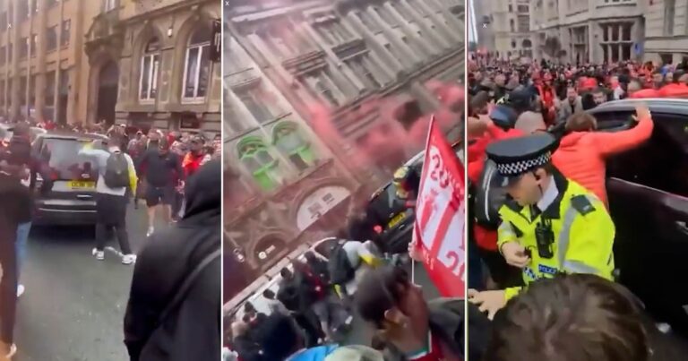 El video que muestra cómo se iniciaron los incidentes con la camioneta que atropelló a la multitud en Liverpool