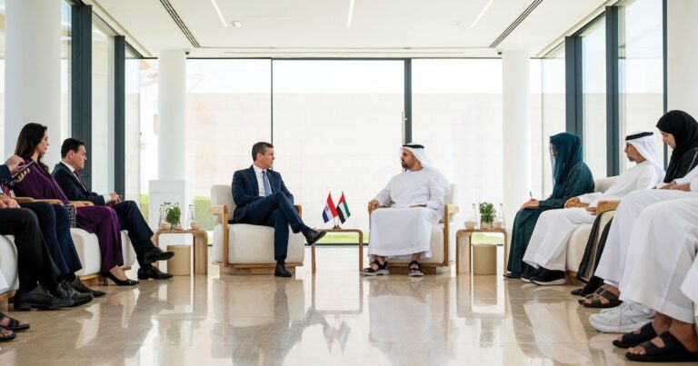 Santiago Peña se reunió con el jeque de Emiratos Árabes Unidos con el objetivo de fortalecer lazos diplomáticos y comerciales